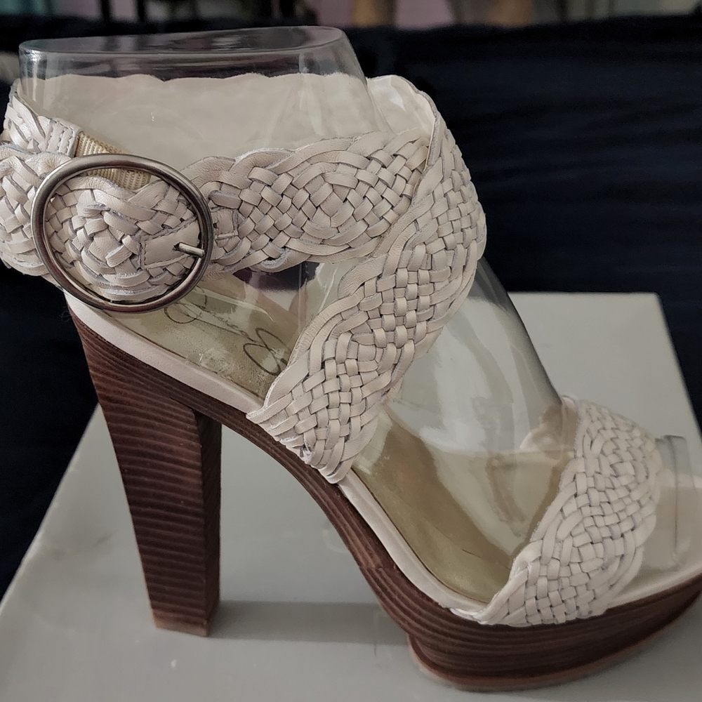 Jessica Simpson white heeled sandals